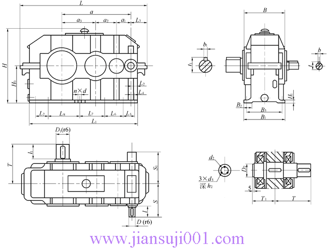 JPT型漸開(kāi)線(xiàn)圓柱齒輪減速器型式及尺寸(JB/T10244-2001)